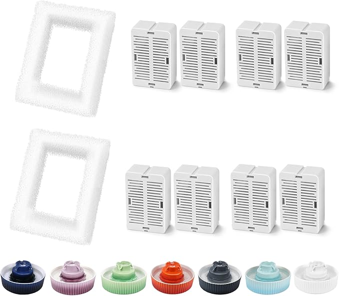 8 Pack Ceramic Cat Water Fountain Filters Replacement, 8 Cat Fountain Filters & 2 Pre-Filter Sponges for Ceramic Pet Water Fountains (8+2)