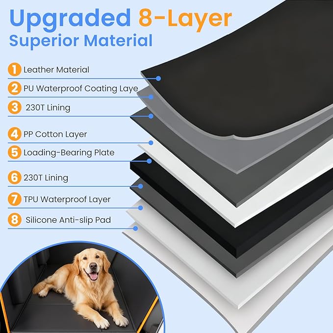Back Seat Extender for Dogs, Hard-Bottom Waterproof Dog Seat Cover for Truck, PU Leather Backseat Bridge Platform, 2026 Upgraded Material, Anti-Slip, Durable,Holds 400lbs, Easy to Install(Black Brown)