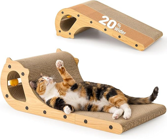 Cat Scratcher Bed, 2 in 1 Cardboard Scratching Board for Indoor Cats, Scratch Couch Lounge with Bell Ball Toy for Double-Sided Usability
