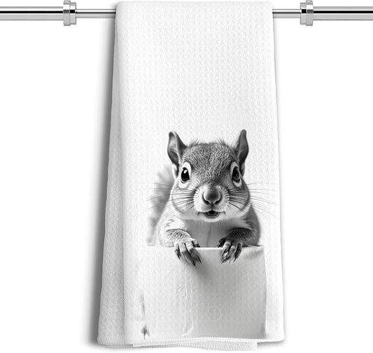 Funny Squirrel Hand Towels for Bathroom Decor, Squirrel Lover Lover Gifts, Funny Kids Bathroom Hand Towels, Funny Kitchen Towels, 16x24 Inches