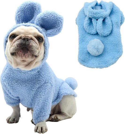 Adorable Plush Bunny Pet Costume - Soft & Warm with Removable Pom-Pom Tail – Perfect for Easter, Halloween, and Everyday Wear (Pink & Blue)