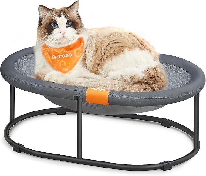 Feandrea Pet Bed, Cat Hammock, Elevated Cat Bed for Multiple Cats, with Removable Washable Mesh, for Pets up to 28 lb, Oval, Gray UPCB002G01