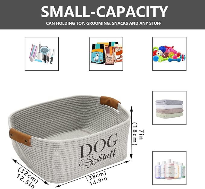 Durable Cotton Rope Dog Toy Storage, Large Dog bin, pet Bed, Puppy Toy Box - Perfect for organizing pet Toys, Blankets, leashes, Clothing and Any Doggie Stuff - Gray