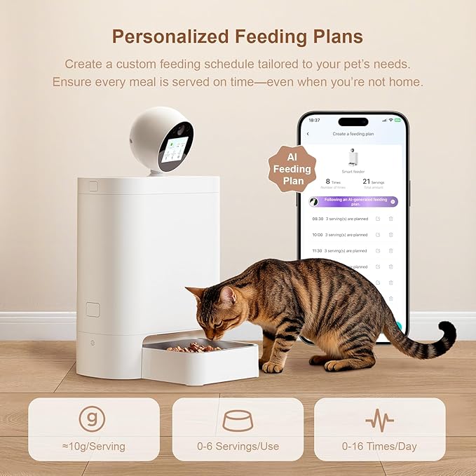 Automatic Cat Feeder with Camera 360°, 2K HD Pet Feeder with Night Vision & 2-Way Audio, Smart APP Control, AI Smart Cat Feeder, Up to 16 Meals/Day, 5.5L Timed Food Dispenser for Cats & Dogs