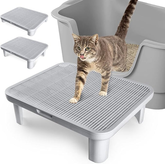 Adjustable Cat Step Ramp, Double Layer Litter Box Step with Filter Function, Replaceable Feet, Elevated Litter Box Ramp for Elderly Cats Easy Cleaning Cat Catcher for Floor Indoor (Grey)