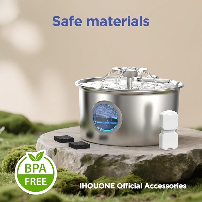 Cat Water Fountain Filter: 24 Cat Fountain Filter Replacement - 12 Carbon Filters & 12 Foam Filters - Suitable for IHOUONE Stainless Steel pet Fountains