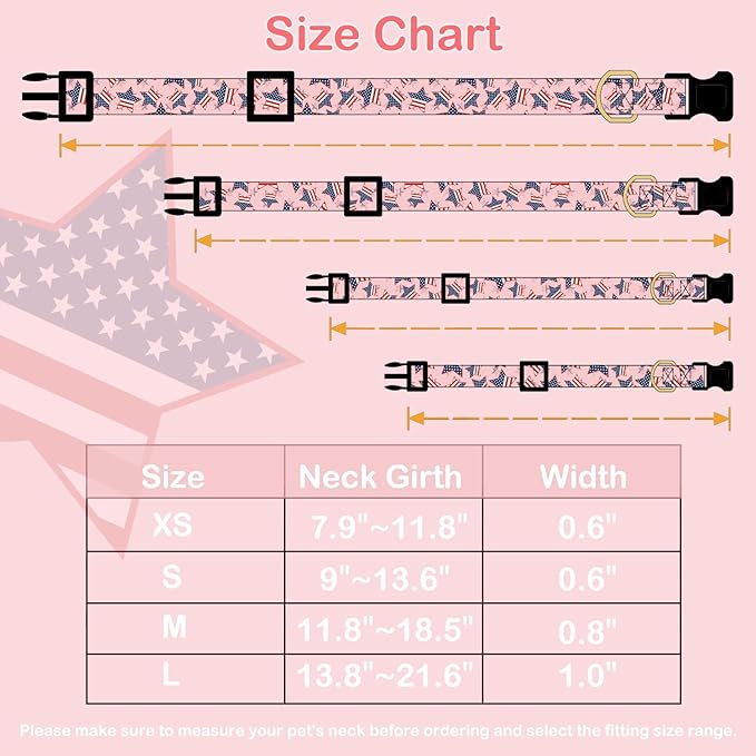 Faygarsle Cotton Dogs Collar Cute 4th of July Independence Day Dog Collars Pink Blue American Flag Star Patterns Dog Collarfor Girl Female Boy Male Small Medium Large Dogs M