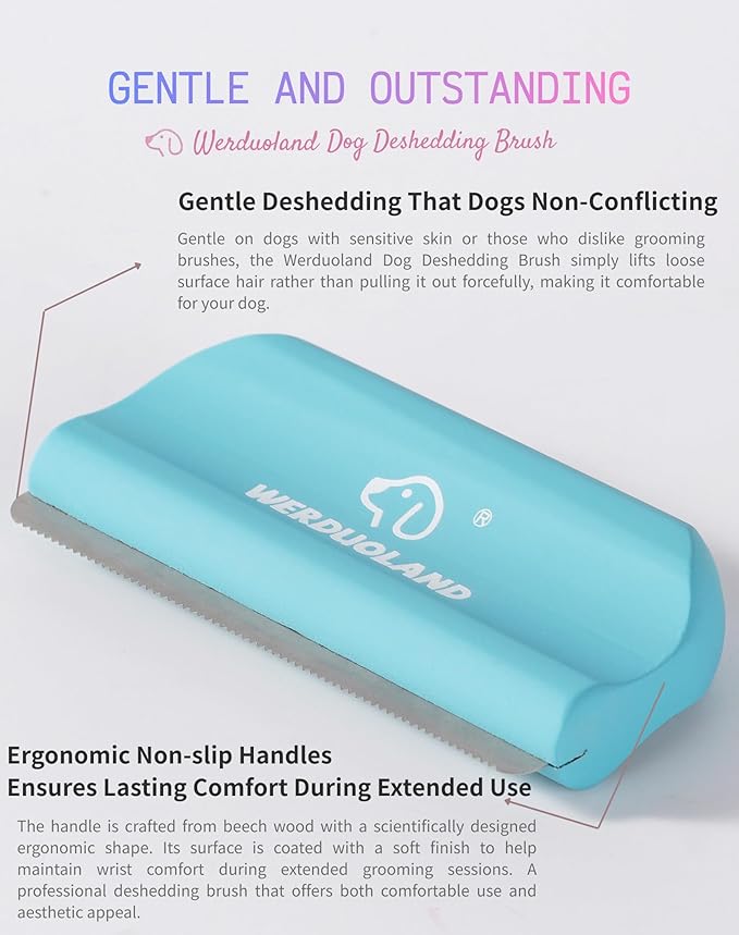 Gentle Deshedding Brush for Short, Medium & Long Hair Dog Wooden Handle, Ergonomic Pet Deshedding Grooming Tool(blue)
