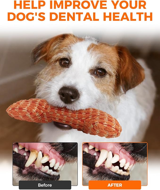 Squeaky Dog Toys for Small Dogs, Interactive Dog Plush Toy for Tough Play, Durable Chew Gifts for Puppy Teething to Keep Them Busy and Relieve Boredom (Orange Bone)