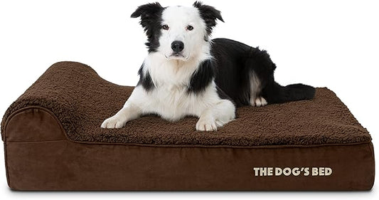 The Dog’s Bed Orthopedic Memory Foam Dog Bed with Headrest, Plush Fabric, Brown Plush, L, 6-Inch