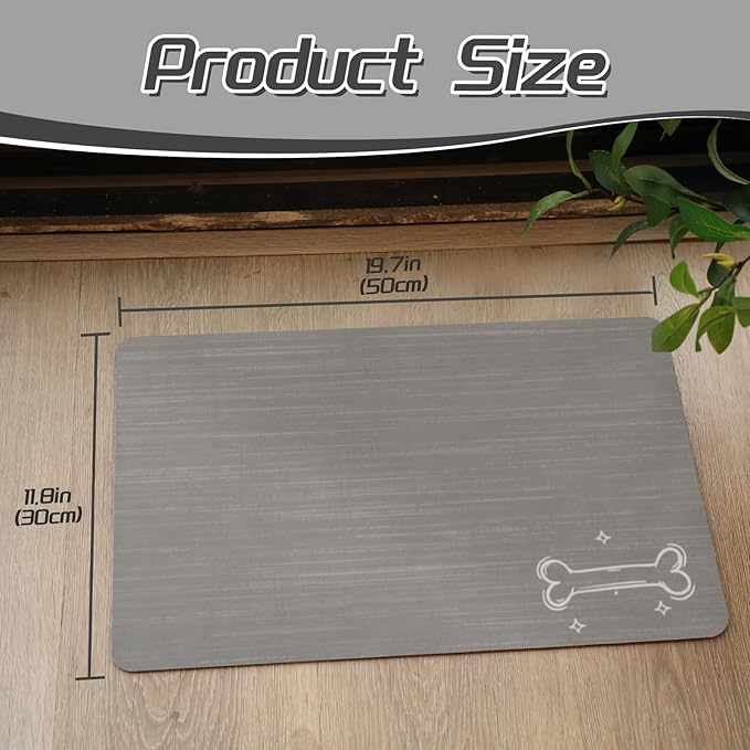 Le courant Dog Cat Feeding Mat,Water Absorbent, Non Slip Placemat for Pets Bowl and Water,100% Waterproof Feeding Mats for Multiple Breeds.Grey.Bone Printing