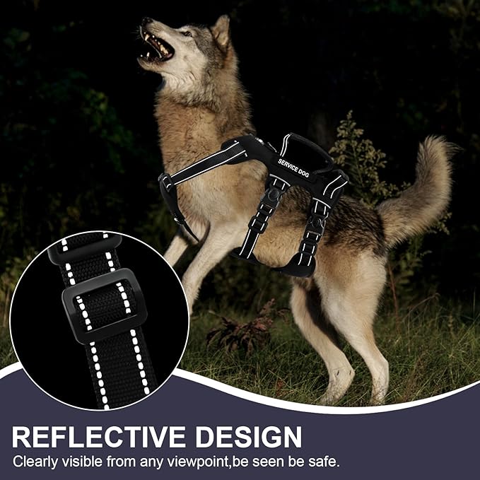 Escape Proof Dog Harness for Large Medium Sized Dogs Six Point Adjustable, Service Dog Vest Harness and Leash Set, No Pull Dogs Harnesses with Handle, XL Dog Harnesses for Walking(Black, XL)