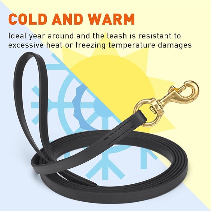 Viper Biothane K9 Working Dog Leash Waterproof Lead for Tracking Training Schutzhund Odor-Proof Long Line with Solid Brass Snap for Puppy Medium and Large Dogs, 10ft Black