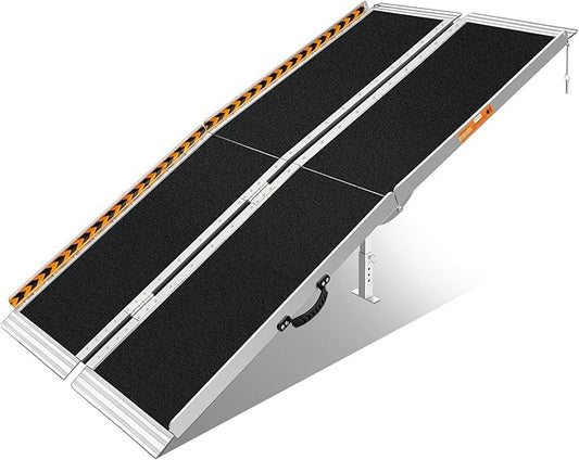 FACHNUO 6 Feet Portable Wheelchair Ramp with Sopport Legs, Non-Skid Aluminum Handicap Ramps, Folding Threshold Wheel Chair Ramp for Home Steps, Stairs, Entry, Threshold, Doorways, 800LBS Capacity