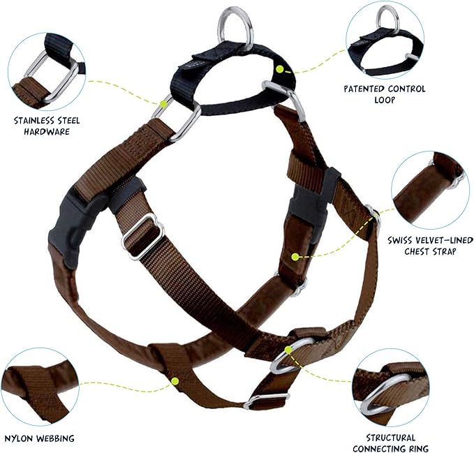 2 Hounds Design Freedom No Pull Dog Harness, Adjustable Harness and Leash Set, Easy Walking & Comfortable Control, Fits Small, Medium & Large Dogs, Solid Colors, Made in USA, 1" XL, Brown