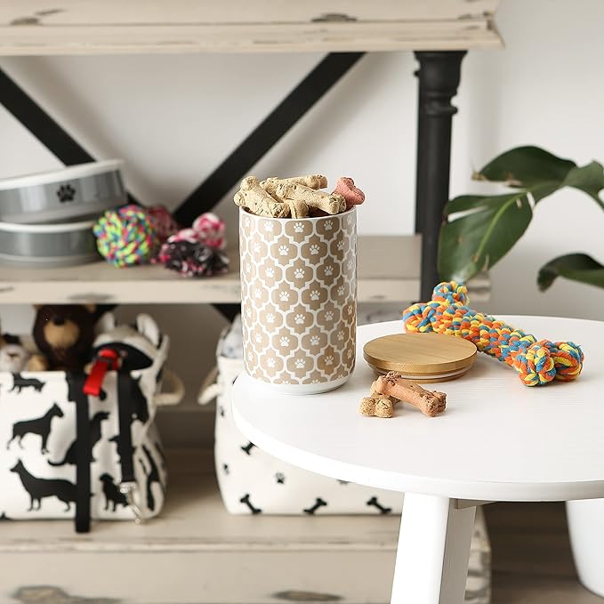 Bone Dry Lattice Collection Pet Bowl & Canister, Treat Canister, 4x6.5 inches, Stone (Pack of 6)