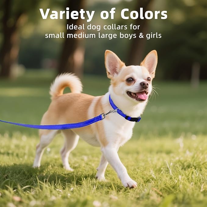 Soft Reflective Dog Collar for Extra Small Dogs, Lightweight Adjustable Puppy Collar with Neoprene Padding, Gentle Nylon for Chihuahua Yorkie,Navy Blue,XS