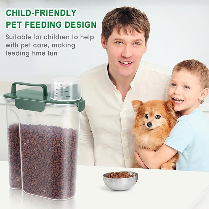 TBMax Cat Dog Food Storage Container 5 to 7 lbs, Secondary Pet Food Storage Container Beyond a Large Dog Food Bin for Daily Use, Easy-Pouring Bird Seed Dispenser, Travel Kibble Holder -Bottle Green