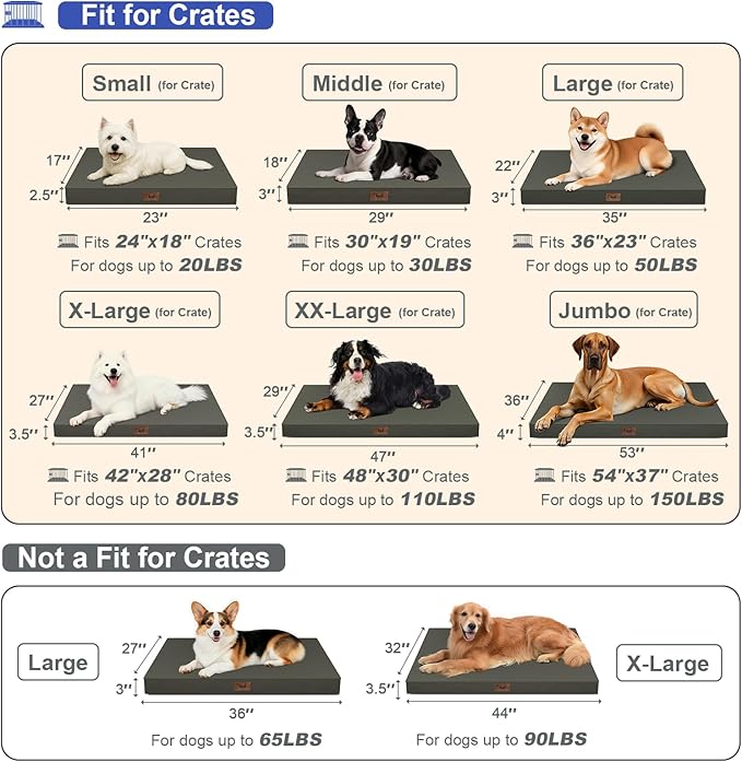 Outdoor All Weather Waterproof Dog Bed, Orthopedic Dog Bed for Extra Large Dogs, Egg Crate Foam Crate Pad with Washable Removable Oxford Cooling Cover, 47x29 Inch, Brown