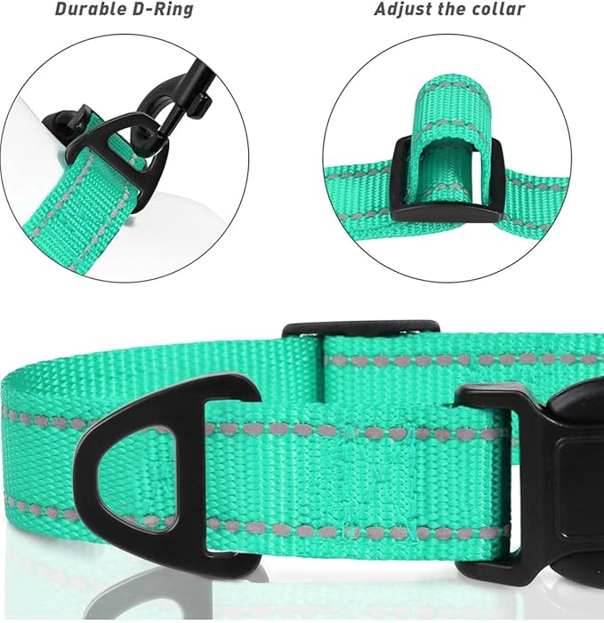 TagME Reflective Nylon Dog Collars, Adjustable Classic Pet Collar with Quick Release Buckle for Small Dogs, Turquoise, 5/8" Width