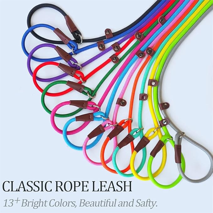 MayPaw Slip Lead Control Leash for Dogs No Pull, 13+ Colors Classic Dog Lead 7FT Pet Slip Leash, 1/4” Rope Leashes for Small Medium Animals (7ft*1/4", Pink)