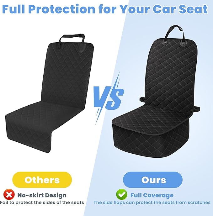Dog Car Seat Covers, Waterproof Front Seat Cover for Dogs, Scratch-Proof, Nonslip Pet Passenger Seat Cover Protector, Universal Fit for Cars Trucks SUVs, Standard Size, Black
