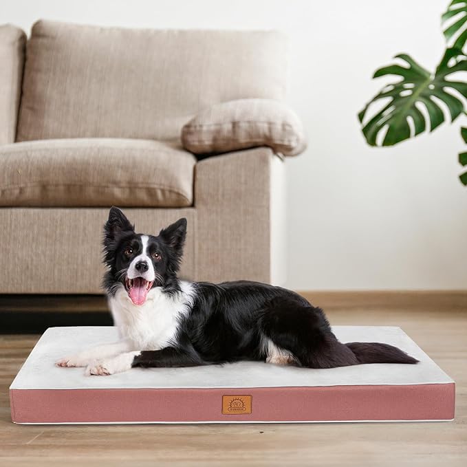 Sunheir Washable Large Dog Bed Covers Soft Plush Replacement, Waterproof Dog Bed Liner, Pet Bed Cover with Zipper 36x27x3 Inches, Pink, Cover Only