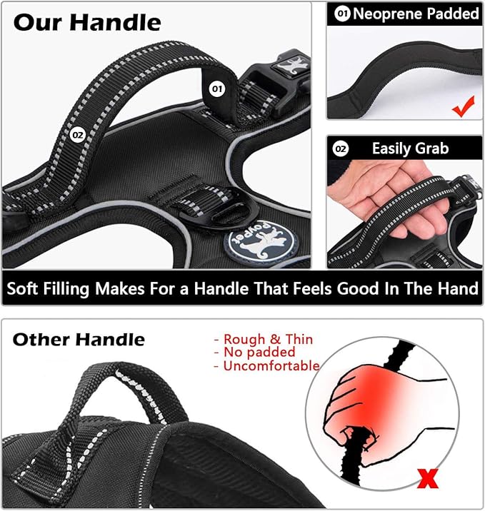 PoyPet No Pull Dog Harness, No Choke Front Lead Dog Reflective Harness, Adjustable Soft Padded Pet Vest with Easy Control Handle for Small to Large Dogs(Black,L)