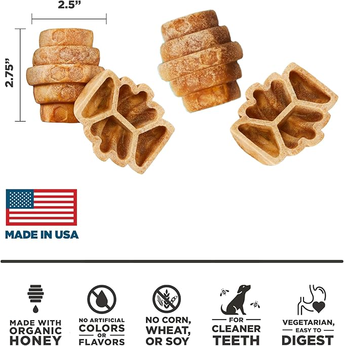 Natural Dental Treats for Dogs, Healthy, Non-GMO Project Verified, Natural Peanut Butter Flavored, Vegetarian Chews, Made in The USA (Hive Chews, Large Breeds) Cleans Teeth and freshens Breath