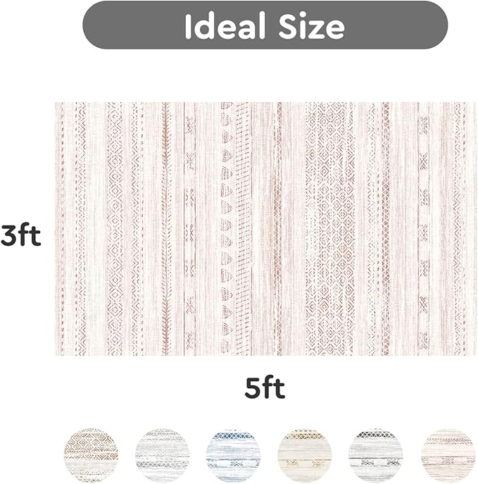 3x5 Pink Area Rug Machine Washable Non Slip Rug Distressed Neutral Moroccan Boho Rug Ultra Soft Indoor Rugs for Bedroom Living Room Entryway Kitchen Foyer Bedside