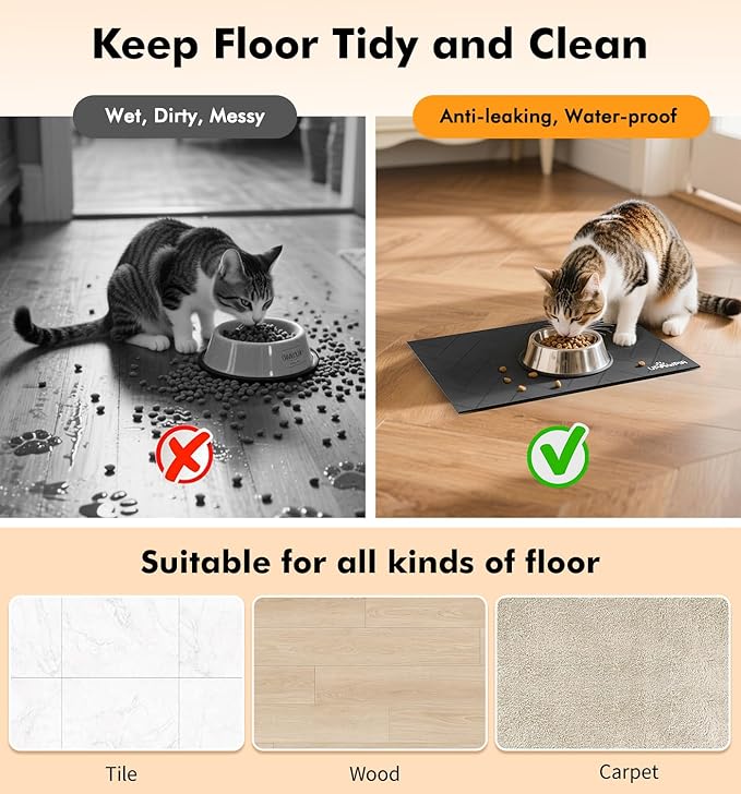 Pet Food Mat Absorbent Cat Food Mat Dog Mat for Food and Water Quick Dry No Stains Dog Feeding Mat Placemat for Messy Drinkers Cat Food Mats for Indoor Cats Bowl Mats Pet Supplies 12"X20" Grey