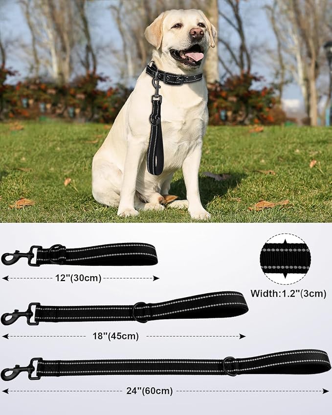 Joytale Strong Short Dog Leash 2FT, 1.2 Inch Wide, Heavy Duty, Padded Handle for Traffic Control, Reflective Leash for Medium and Large Dogs Walking Training, Black