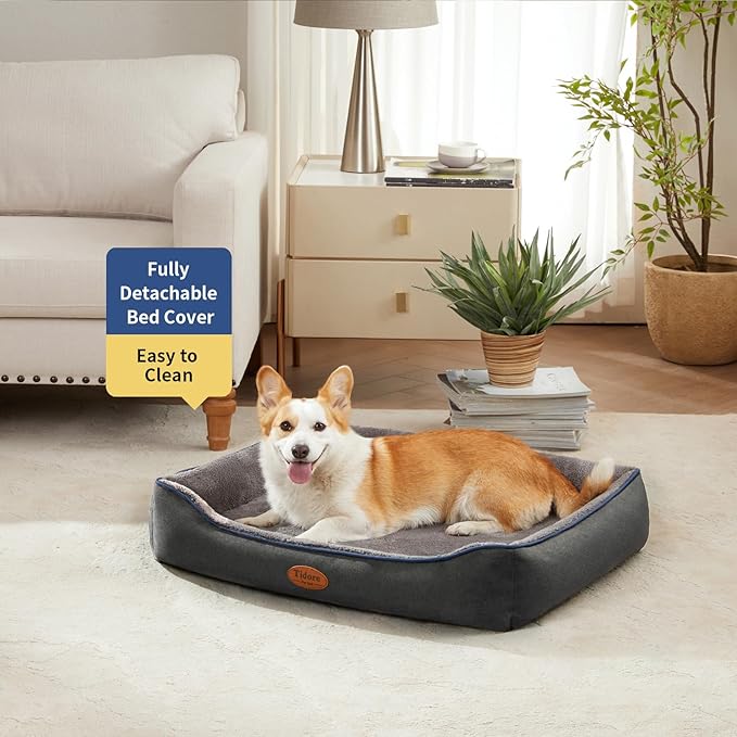 Orthopedic Dog Beds for Medium Dogs, Durable Egg Crate Foam Sofa Dog Bed wit Washable Removable Cover,Waterproof Lining,Pet Bed for Large Dogs (Dark Grey-Velvet, 31.5" L x 25.2" W x 7" Th)
