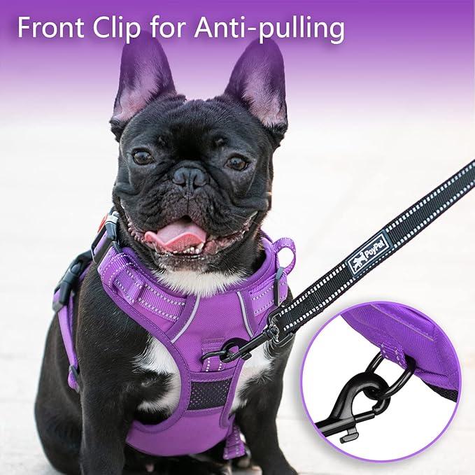 PoyPet No Pull Dog Harness, No Choke Reflective Dog Vest, Adjustable Pet Harnesses with Easy Control Padded Handle for Small Medium Large Dogs(Purple Matching Trim,S)