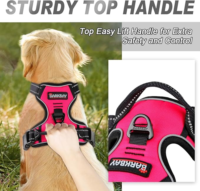 BARKBAY No Pull Dog Harness Front Clip Heavy Duty Reflective Easy Control Handle for Large Dog Walking(Pink,XL)