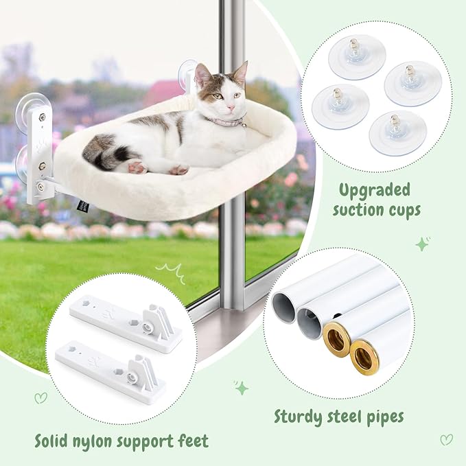 Sunhoo 2PCS Cat Window Perch Hammock Cordless Kitty Sunny Bed Seat Window Sill Shelf for Inside Cats Foldable Lounger with 4 Strong Suction Cups Soft Plush Cover 21*11.8 in Holds up to 40lbs (White)