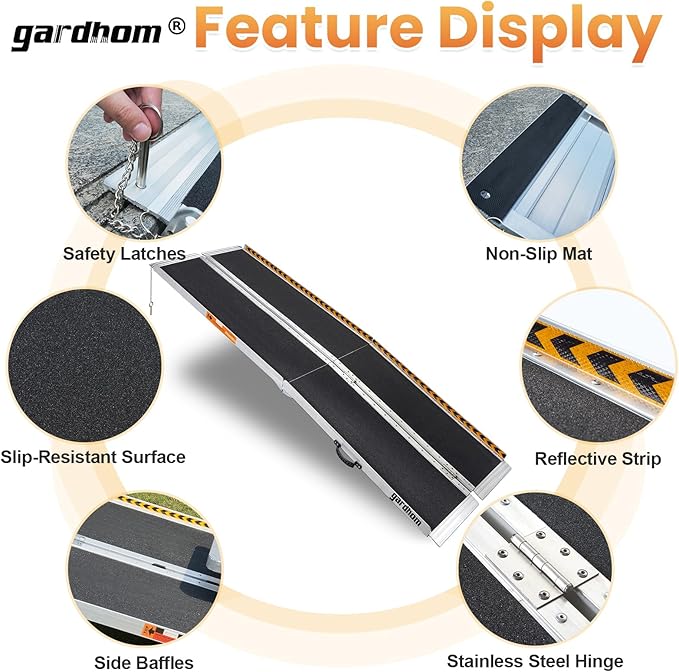 Wheelchair Ramp 7FT, gardhom Anti-Slip Aluminum Folding Handicap Ramp Wheel Chair Ramp for Home Threshold Doorways Steps Curb Vehicle Entry Scooter Stairs Driveway Vans SUV
