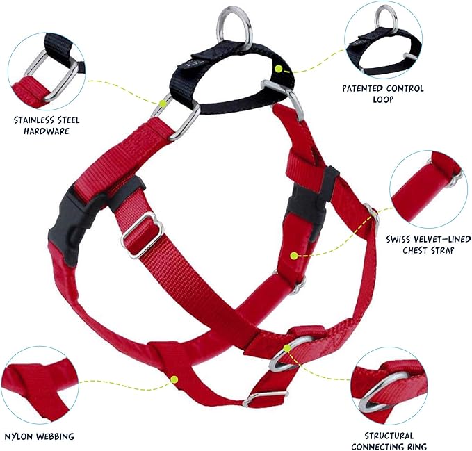 2 Hounds Design Freedom No Pull Dog Harness | Comfortable Control for Easy Walking |Adjustable Dog Harness and Leash Set | Small, Medium & Large Dogs | Made in USA | Solid Colors | 1" XXL Red