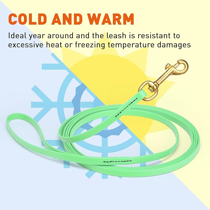 Viper Biothane K9 Working Dog Leash Waterproof Lead for Tracking Training Schutzhund Odor-Proof Long Line with Solid Brass Snap for Puppy Medium and Large Dogs, 10ft Sea Foam Green