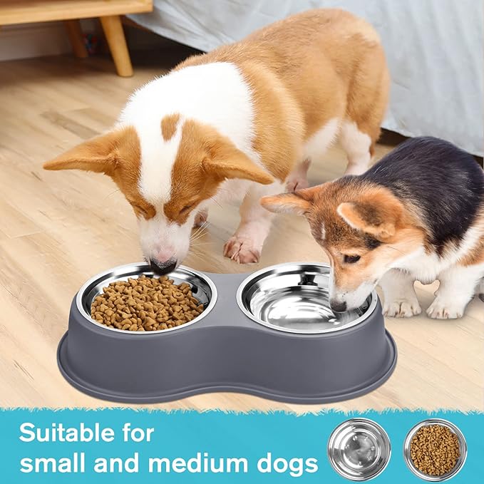 Dog Bowl Double Dog Water and Food Bowl Stainless Steel Bowls with Non-Slip Resin Station, Pet Feeder Bowls for Puppy Medium Dogs Cats
