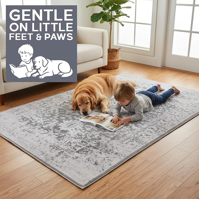 Muddy Mat짰 Frostbell 3ft x 5ft Washable Area Rugs for Living Room, Bedroom & Dining Room ??Modern Soft Low Pile Non Slip Carpet ??Pet Friendly Waterproof Foldable Rugs for Home