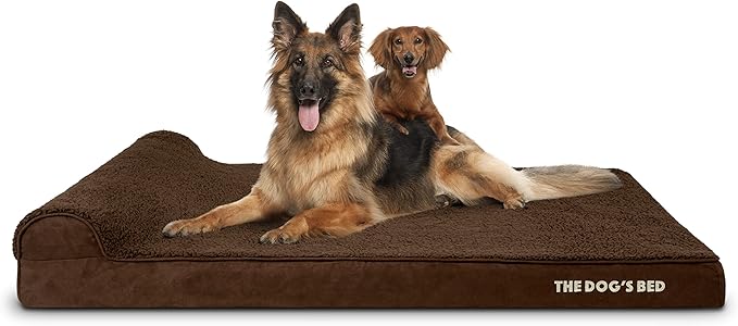 The Dog’s Bed Orthopedic Memory Foam Dog Bed with Headrest, Plush Fabric, Brown Plush, XXL, 4-Inch