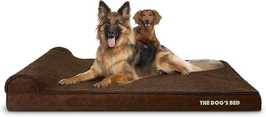 The Dog’s Bed Orthopedic Memory Foam Dog Bed with Headrest, Plush Fabric, Brown Plush, XXL, 4-Inch