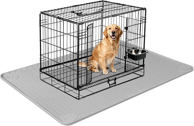Silicone Dog Bed Mat, 50"x 30" Crate Mat for Dog Cages, Kennel Mat with Raised Edge, Washable, Waterproof, Leakproof, Protect Floors (Light Grey)