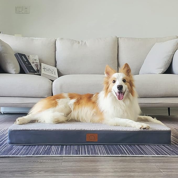 Sunheir Washable Extra Large Dog Bed Covers Soft Plush Replacement, Waterproof Dog Bed Liner, Pet Bed Cover with Zipper 41x27x3 Inches, Grey, Cover Only