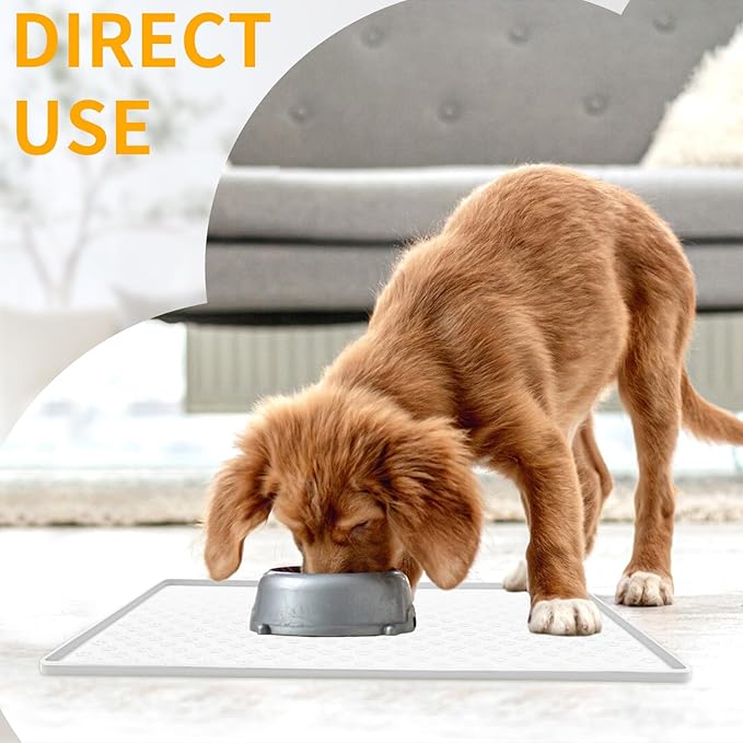 Ptlom Pet Placemat for Dog and Cat, Waterproof Silicone Pet Feeding Bowl Mats for Food and Water, Small Medium Large Dogs Mat Prevent Residues from Spilling to Floor, White, 18" 12"