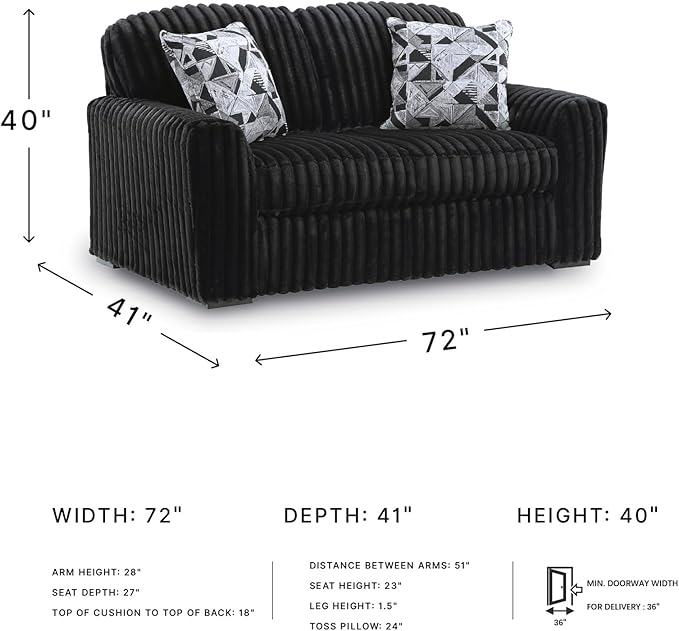 Signature Design by Ashley Midnight-Madness Modern Anti Sage Loveseat with Reversible Cushions, Black