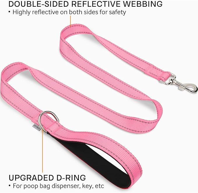 Joytale Dog Leash Heavy Duty for Large Medium Dogs, 4 FT Reflective Nylon Pet Walking Lead with Soft Padded Handle, Durable & Tangle Free for Training, Running & Safety Control, Pink