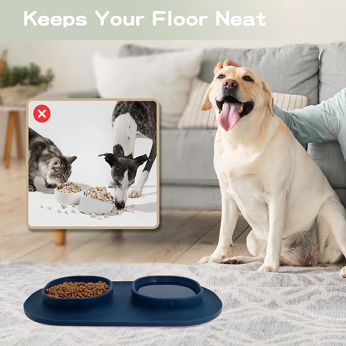 Dog Food Bowls Pet Bowls & Dog Water Bowls with No-Spill and Non-Skid, Feeder Bowls with Dog Bowl Mat for Small Medium Large Size Dogs Cats Puppy Pets, Dog Dishes (Blue)