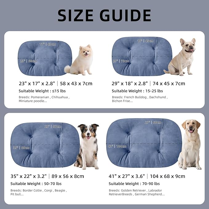 Durable & Washable Dog Bed for Small Medium Dogs & Cats, Plush Faux Silver Fox Fur Oval Bed with Non-Slip Bottom & Supportive Pad, 29”x18” Mist Blue